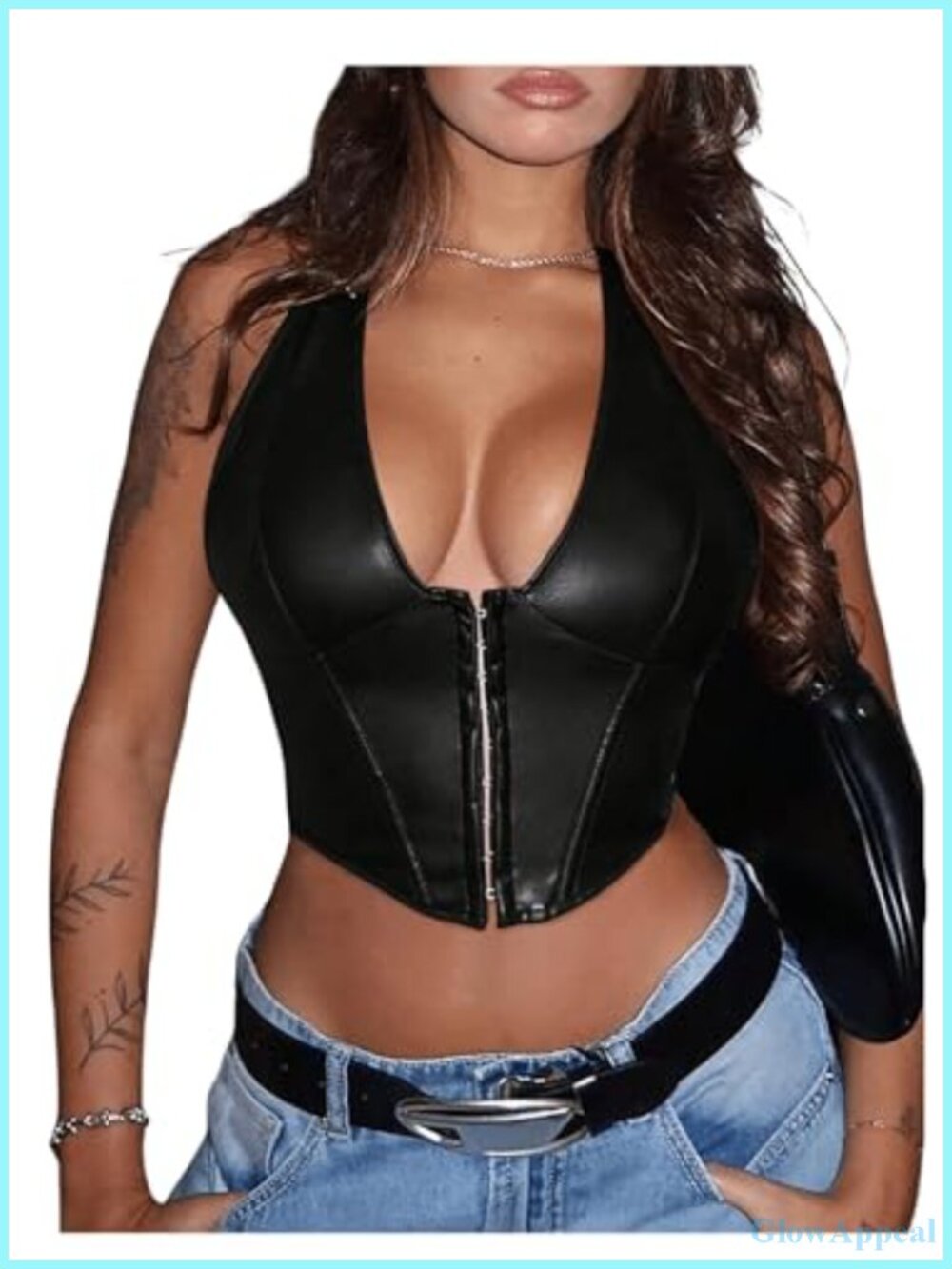 PU Leather Halter Neck Crop Tank Top Backless Y2K Punk